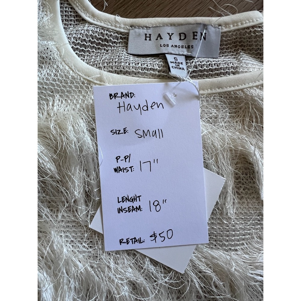 Hayden Los Angeles Cream Fringe‎ Eyelash Knit Short Sleeve Top Small NWT - Picture 4 of 4